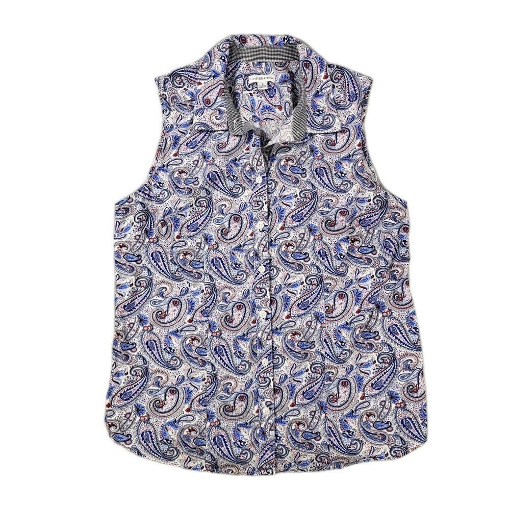 Croft & Barrow Women's Sleeveless Button-Down Paisley Blouse Shirt Size L